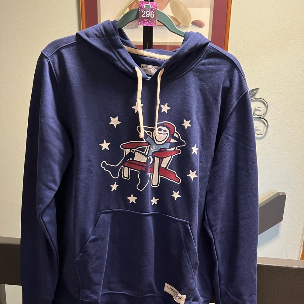 Life Is Good Dark Blue Hoodie with Fun Graphic NWT #296